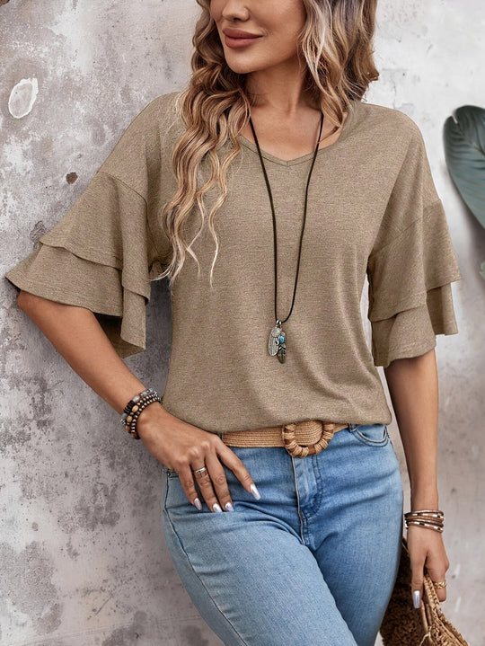 Variant image for Dames T-shirt V-hals Flare Mouwen Casual Chic - Pelagia-21