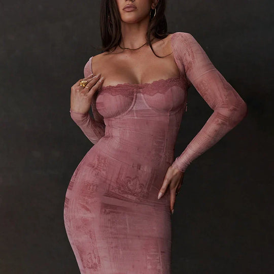 Dames Lange Jurk Flatterende Snit Elegant Roze - Francine-3