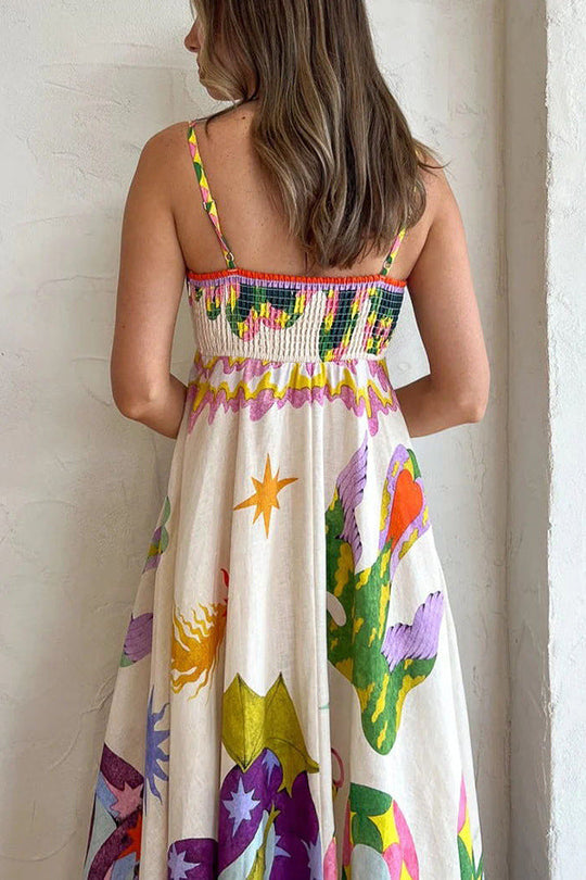 Dames Maxi Jurk Met Spaghettibandjes Artistieke Print - Zomerstijl-4