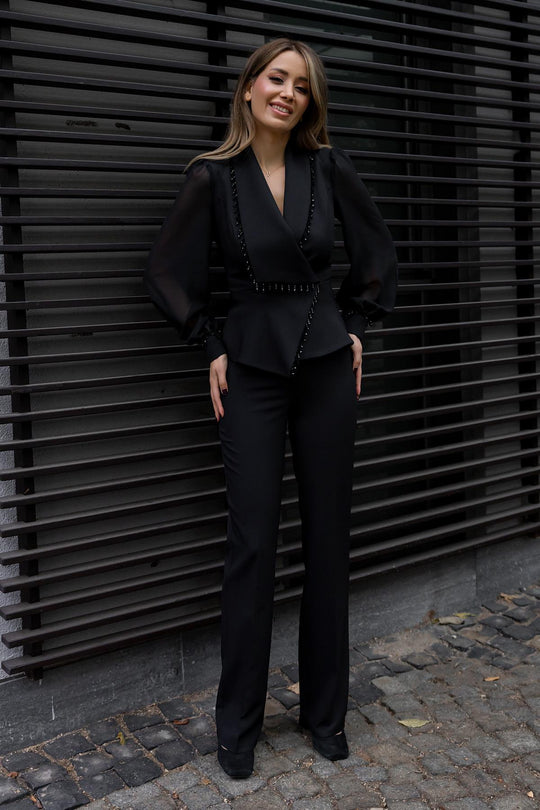 Variant image for Dames Jumpsuit Zwart Met Pailletten Blazer-Stijl - Marie-1