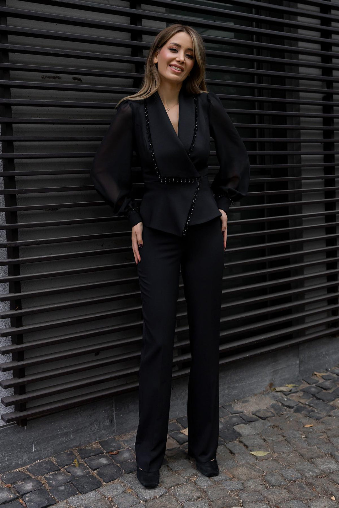 Dames Jumpsuit Zwart Met Pailletten Blazer-Stijl - Marie-1