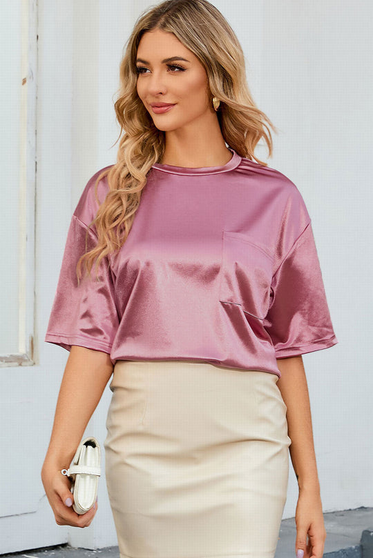 Dames Oversized T-Shirt met Borstzak Zachtroze - Arabella-3