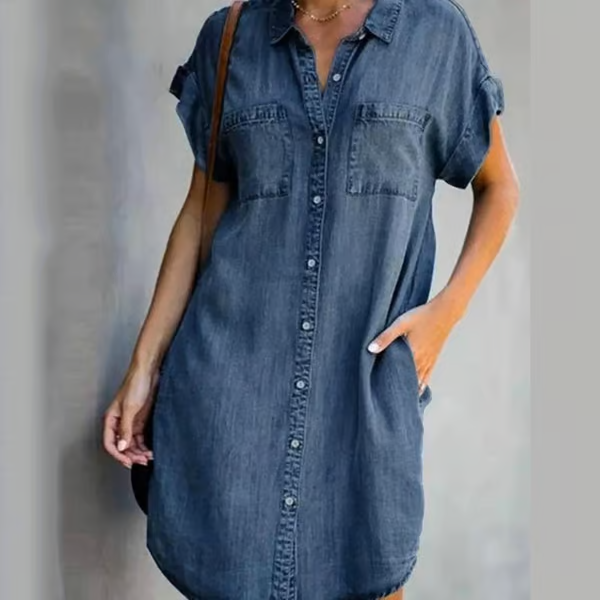 Dames Denim Midi Jurk Relaxed V-Hals Casual Stijl - Karina-2
