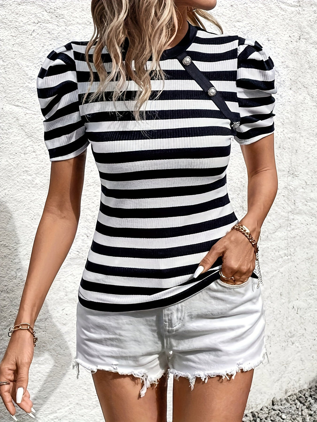 Dames Gestreept T-shirt Casual Korte Mouwen - Sidonie-4