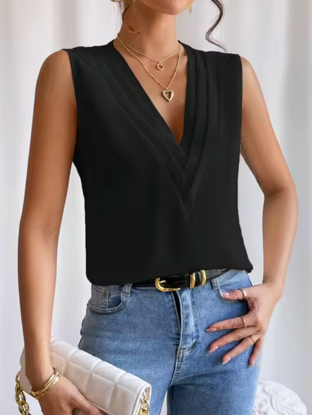 Variant image for Dames Mouwloze Top Elegante V-hals Ademend Design - Violetta-16