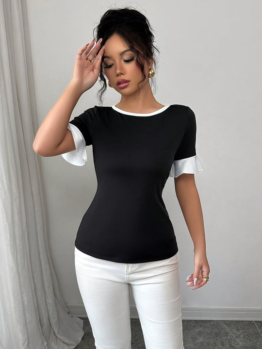 Dames T-shirt Korte Mouwen met Strikdetail - Katica-5