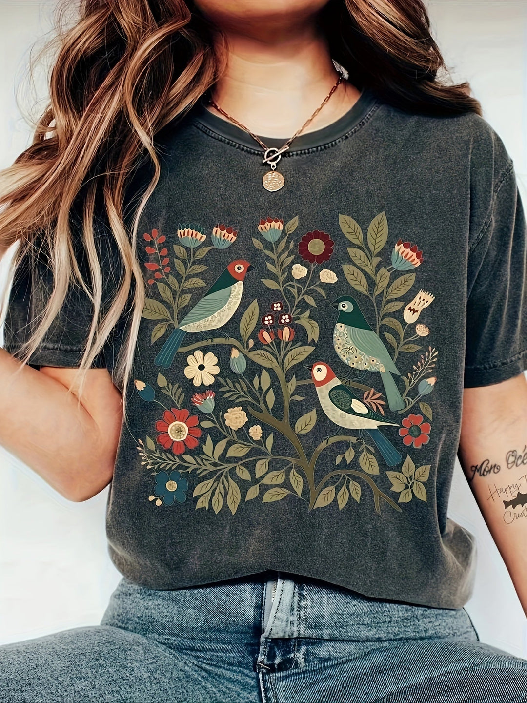 Dames T-shirt Vintage Bloemenprint Casual Loose Fit - Olyssia-1