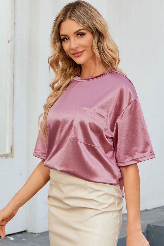 Dames Oversized T-Shirt met Borstzak Zachtroze - Arabella-4