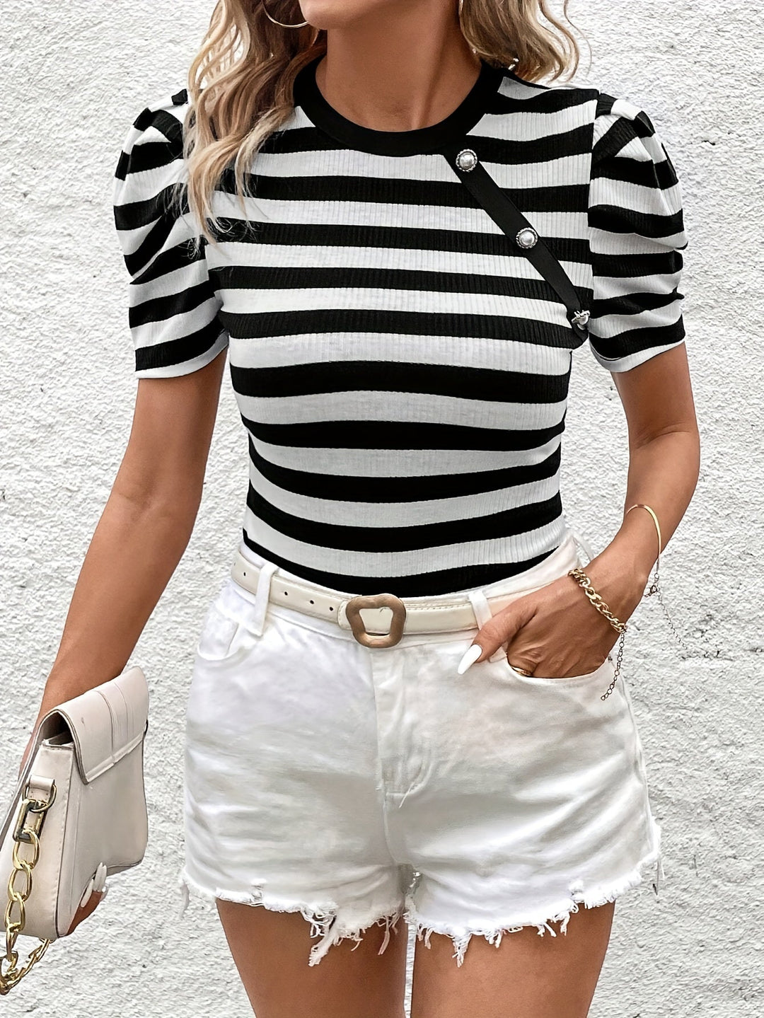 Dames Gestreept T-shirt Casual Korte Mouwen - Sidonie-3