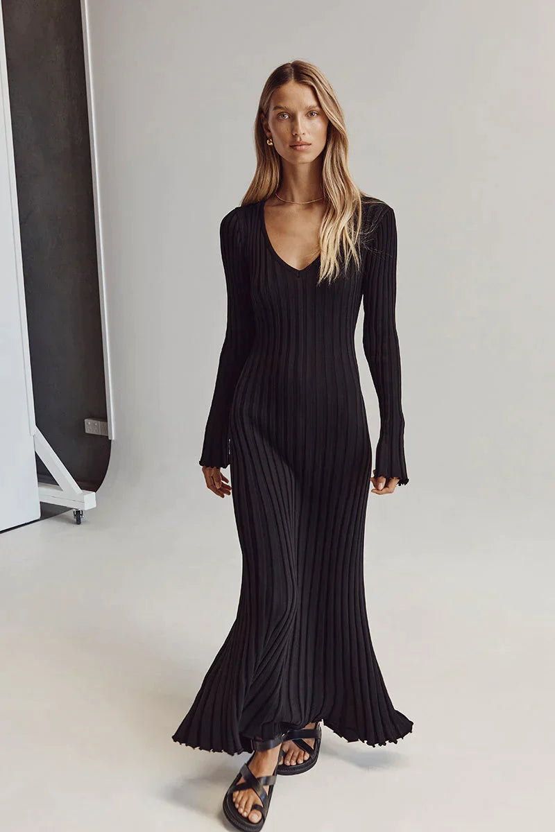 Dames Midi-Jurk V-hals Gebreid Stijlvol en Comfortabel - Luna-6