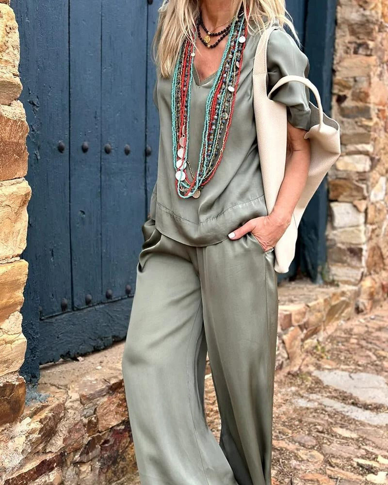 Variant image for Dames Tweedelige Set Blouse en Broek Comfortabel Elegant - Lisa-9