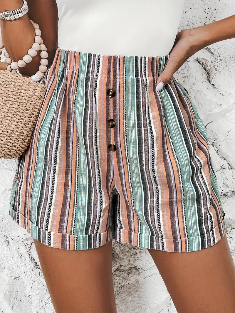 Dames Korte Broek Hoge Taille met Contrasterende Strepen - Lisa-3