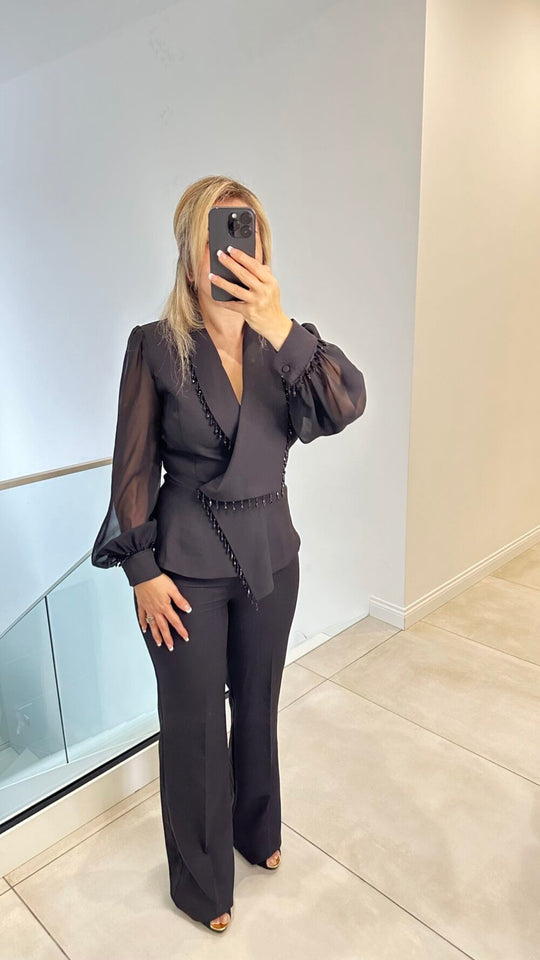 Dames Jumpsuit Zwart Met Pailletten Blazer-Stijl - Marie-5