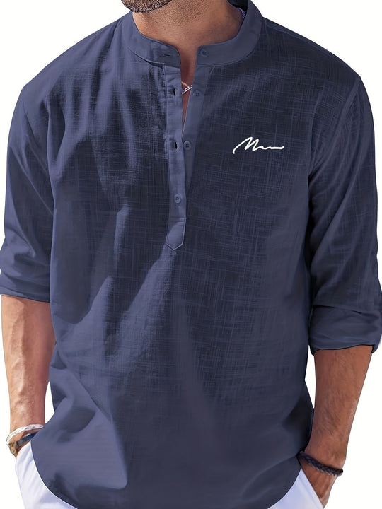 Variant image for Heren Henley Shirt Retro Linnenmix Lange Mouwen - Daan-5
