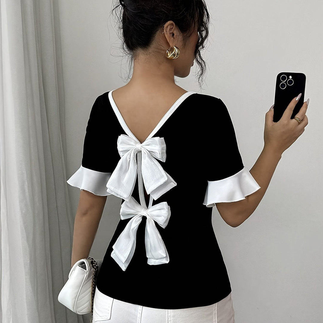 Variant image for Dames T-shirt Korte Mouwen met Strikdetail - Katica-1