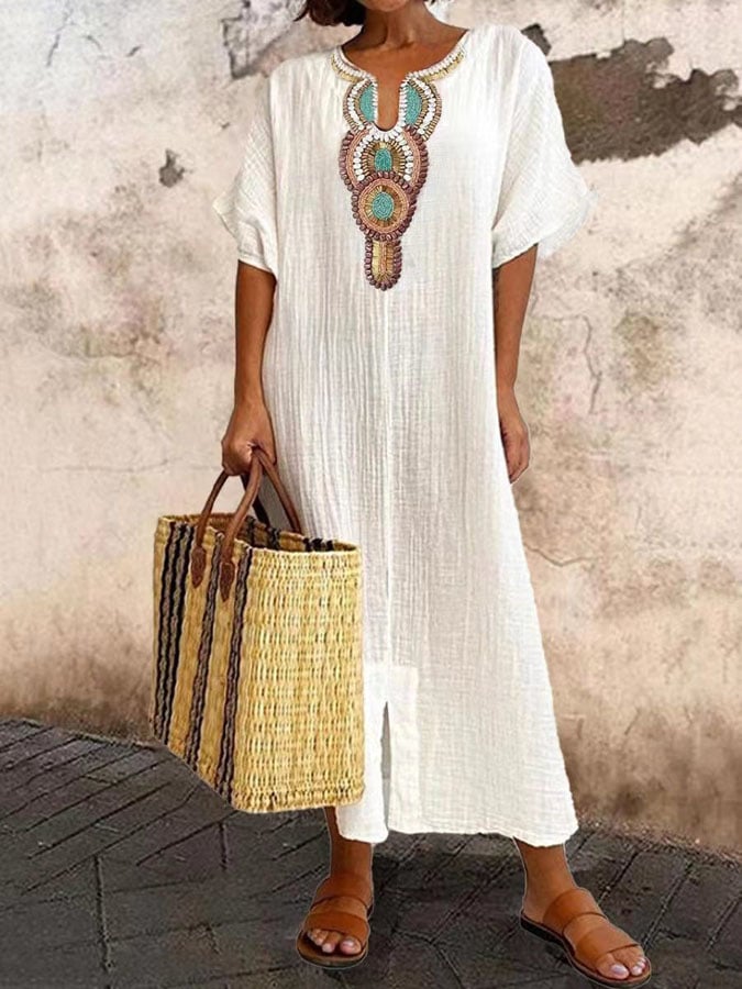 Variant image for Dames Maxi Jurk Elegante Geborduurde Bohemian Stijl - Vloeiende Kaftan-1