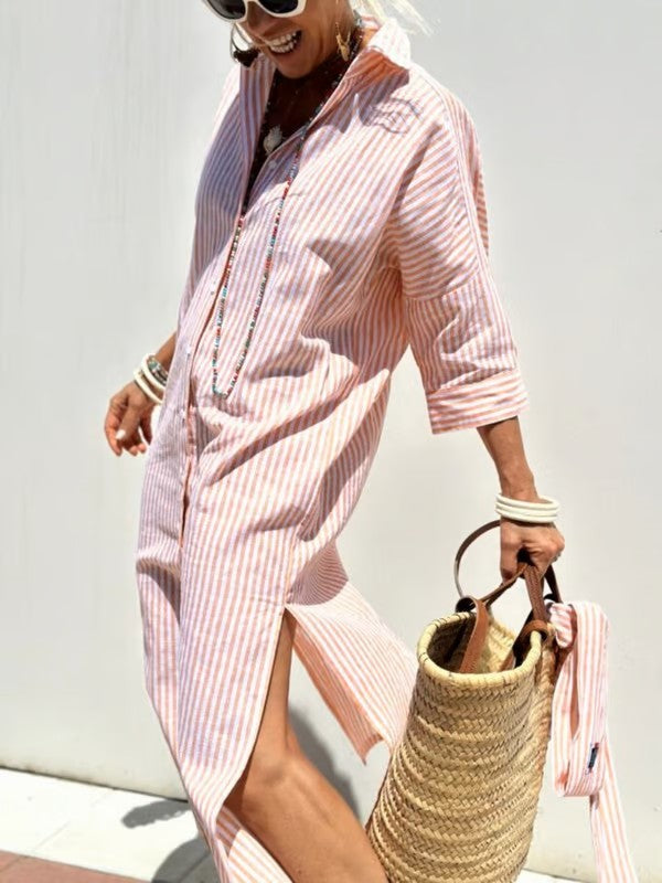Dames Maxi Jurk Ademend Linnen met Doorknoopsluiting - Vivienne-2