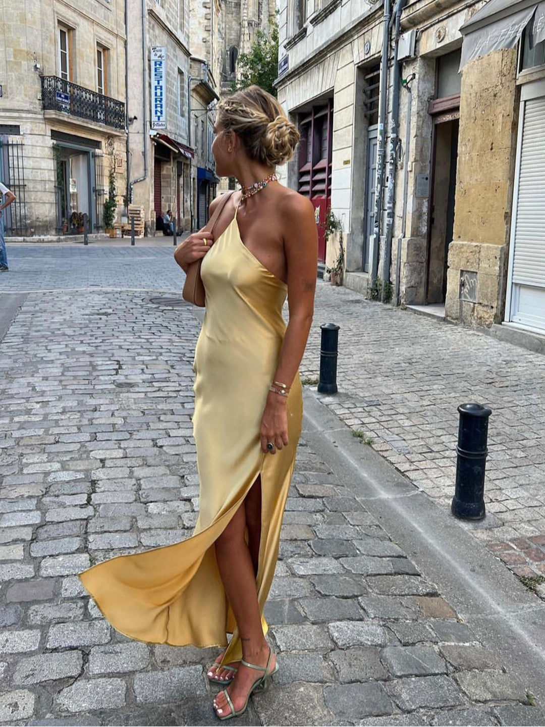 Dames Satin Maxi Jurk Met Open Rug Elegante Lange Zomerjurk - Florence-1