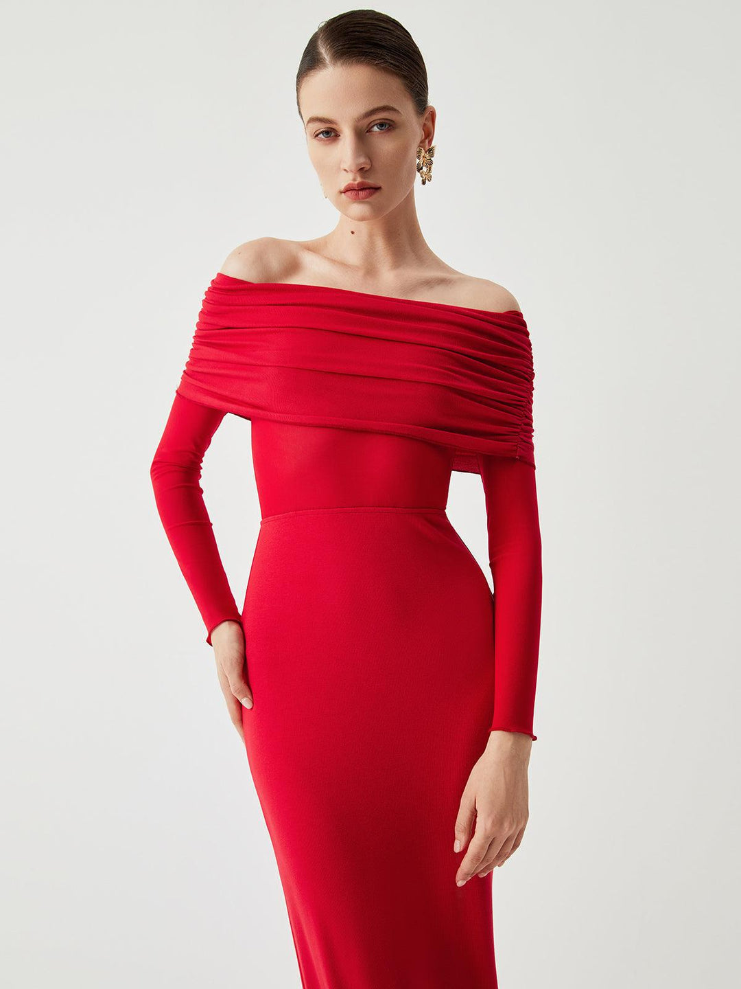 Dames Off-Shoulder Lange Jurk Elegante Pasvorm - Valentina-5