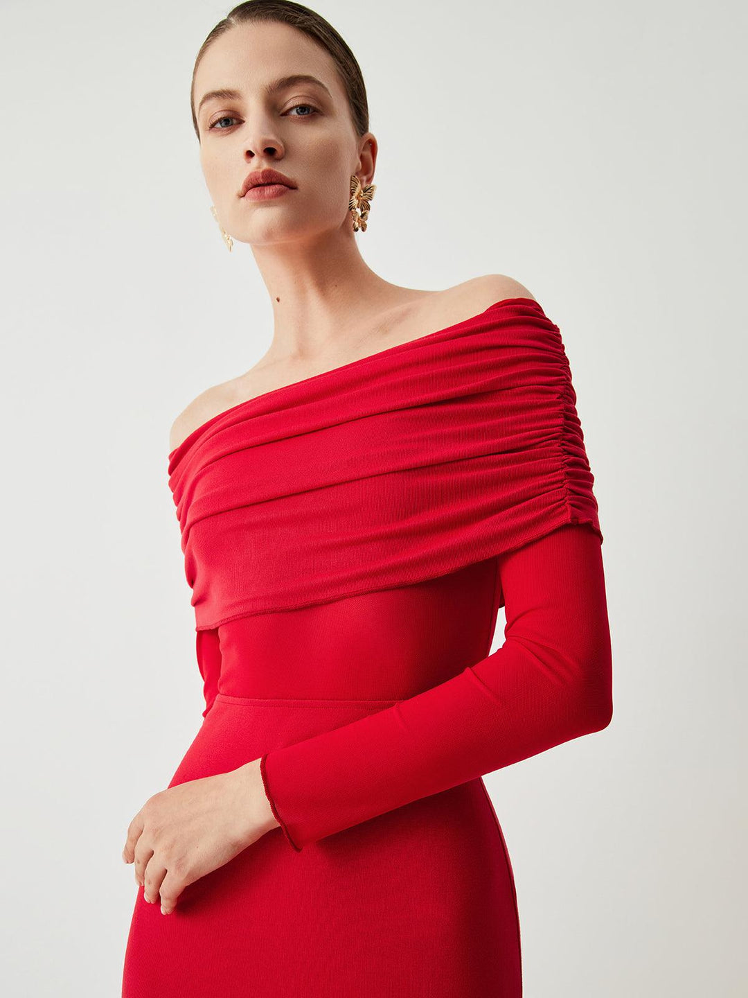 Dames Off-Shoulder Lange Jurk Elegante Pasvorm - Valentina-6