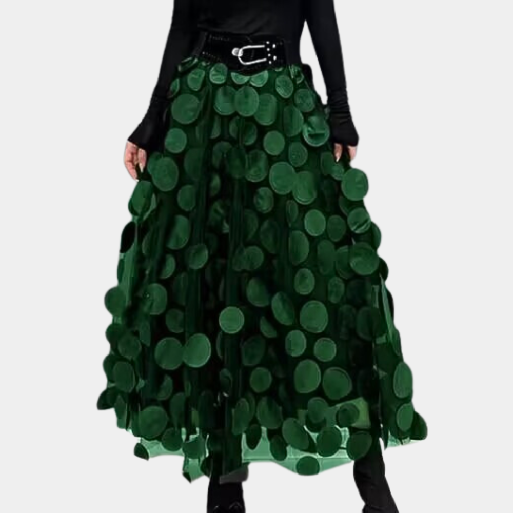 Variant image for Dames Zwarte A-lijn Rok met Hoge Taille en 3D Polka Dot Patroon - Irmelin-11
