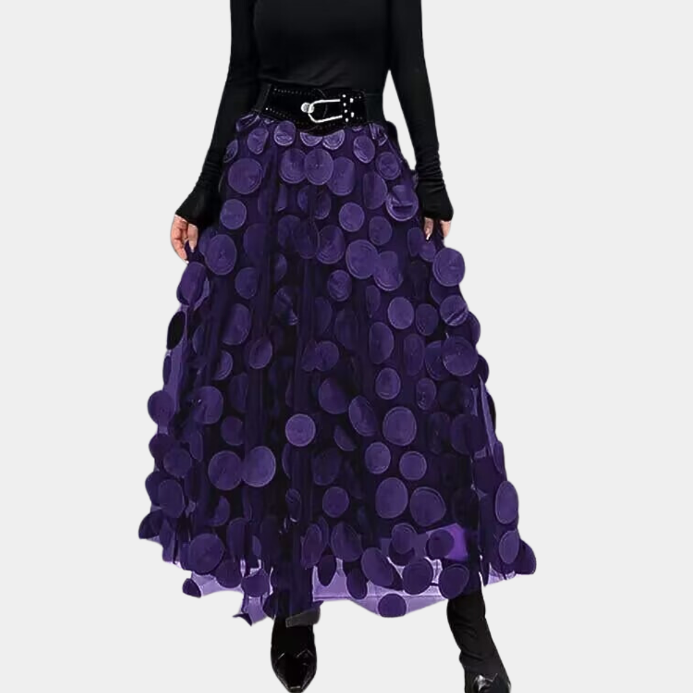 Variant image for Dames Zwarte A-lijn Rok met Hoge Taille en 3D Polka Dot Patroon - Irmelin-6