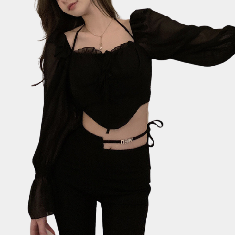 Dames Off-Shoulder Crop Top met Uitlopende Mouwen - Melisande-5