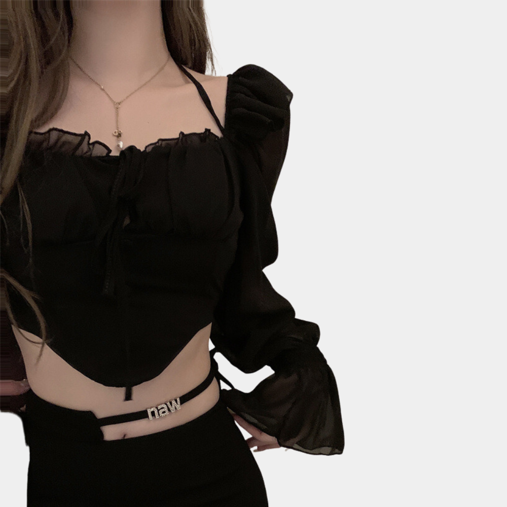 Dames Off-Shoulder Crop Top met Uitlopende Mouwen - Melisande-3
