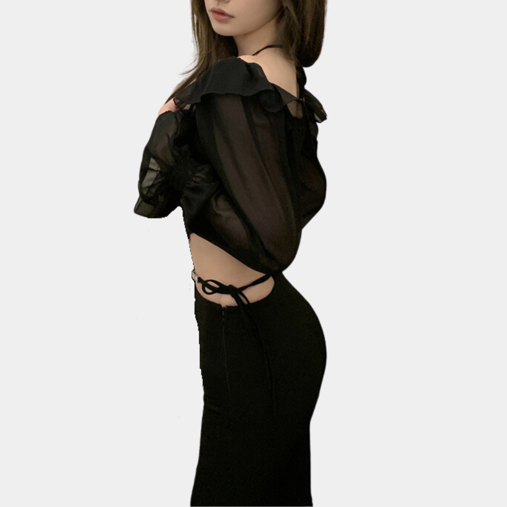 Dames Off-Shoulder Crop Top met Uitlopende Mouwen - Melisande-4