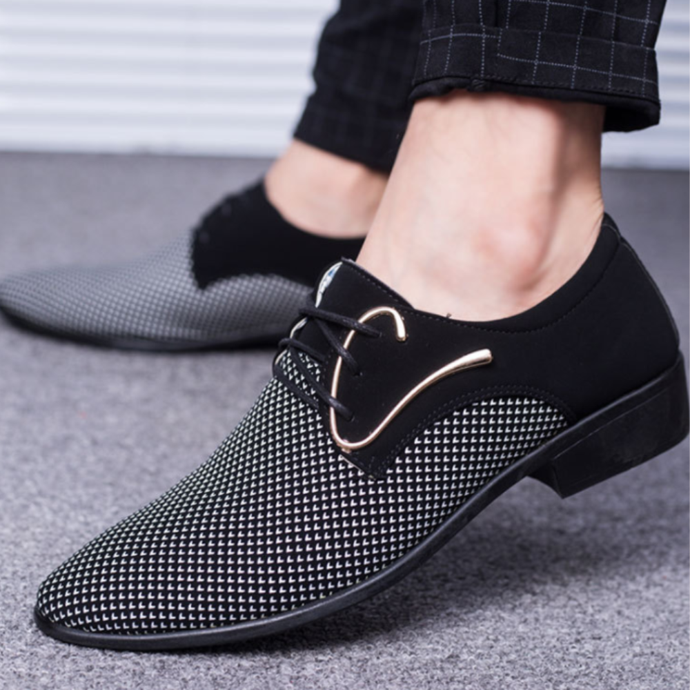 Heren Veterschoenen Modern Leer Design Met Uniek Meshpatroon - Stijlvol Comfort-2
