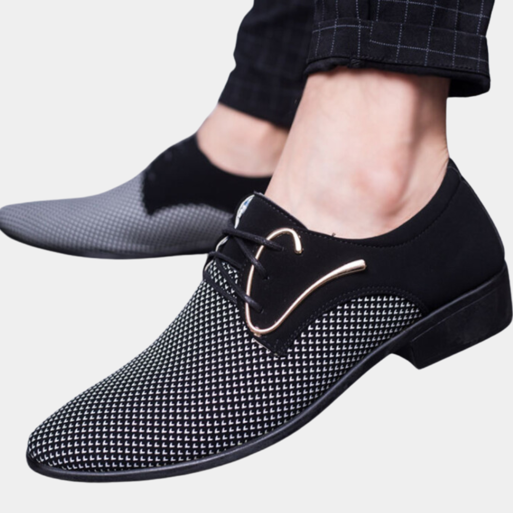 Heren Veterschoenen Modern Leer Design Met Uniek Meshpatroon - Stijlvol Comfort-4