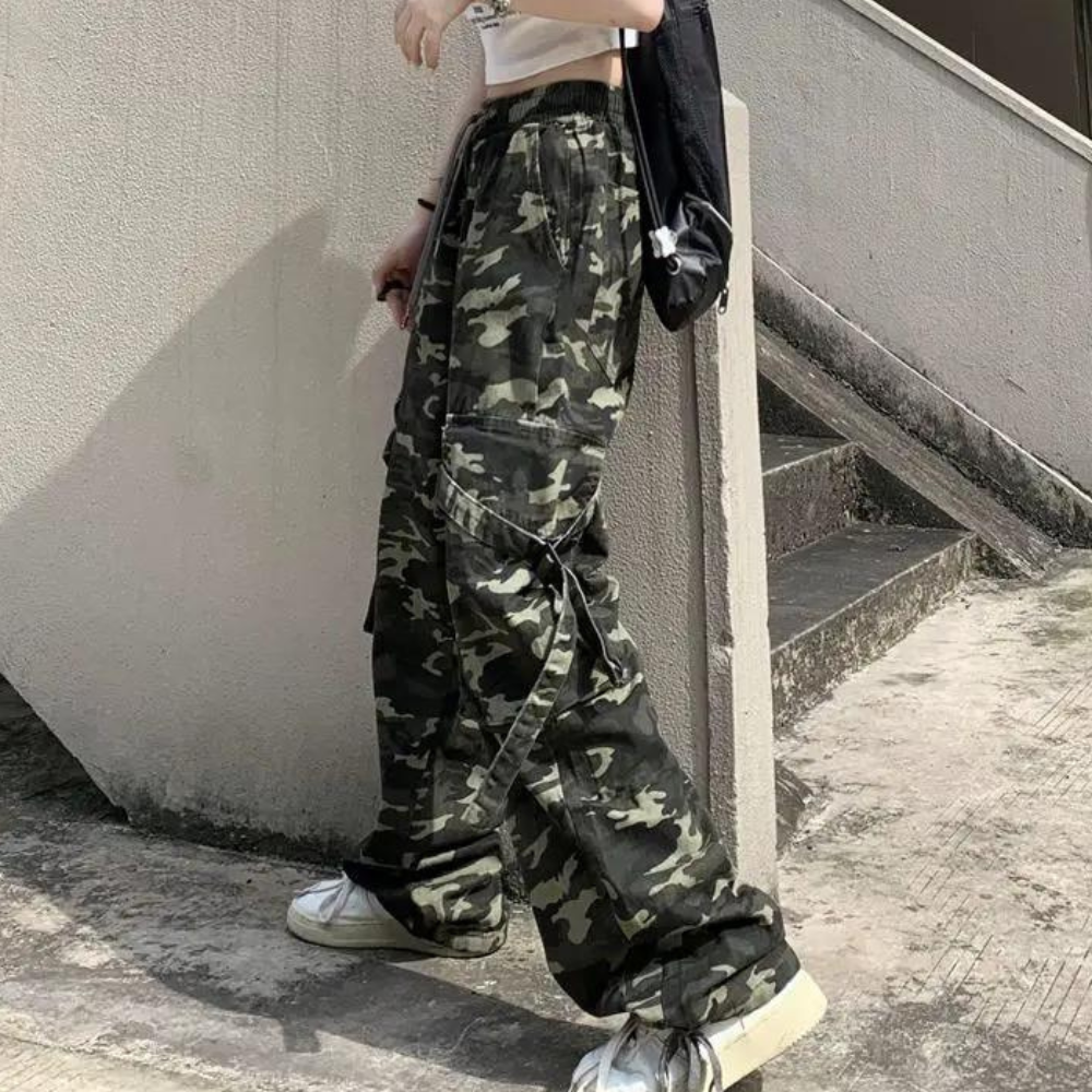 Unieke camouflage broek met hoge taille - Elera