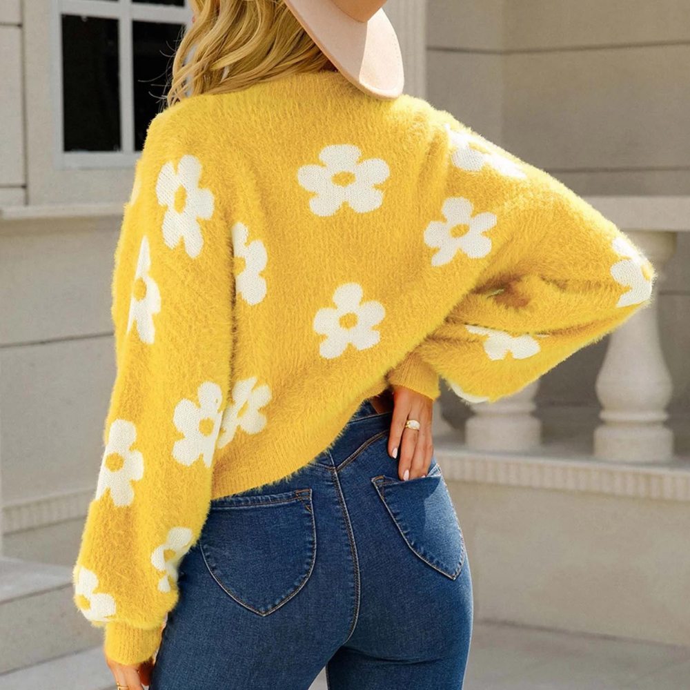 Gaspara - Charmante knusse trui met bloemen en fantasie mouwen