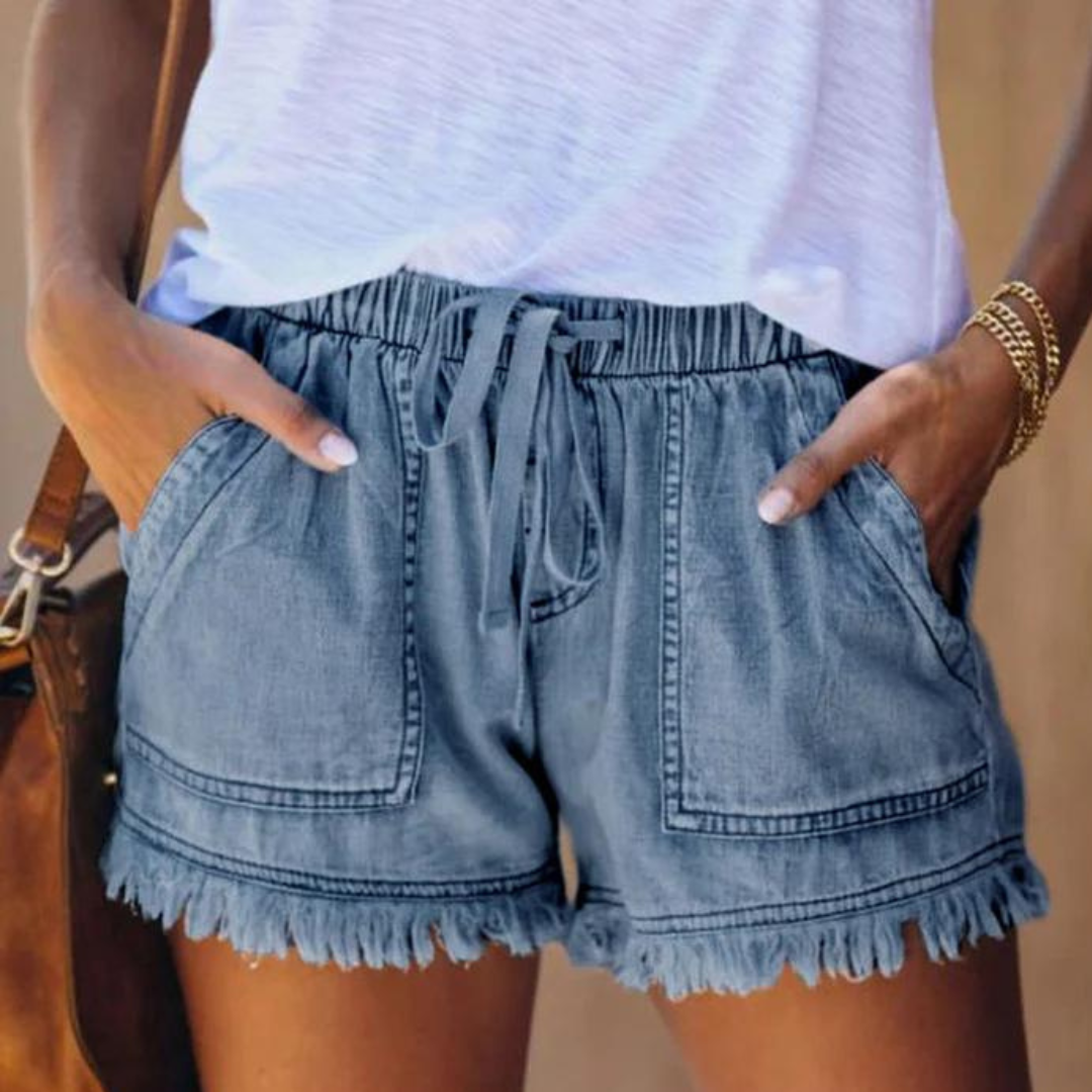 Variant image for Dames Denim Shorts Met Steekzakken Comfortabele Pasvorm - Delfine-11