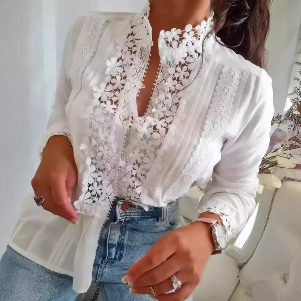 Marga - Elegante Zomerblouse met Romantisch Bloemenkant