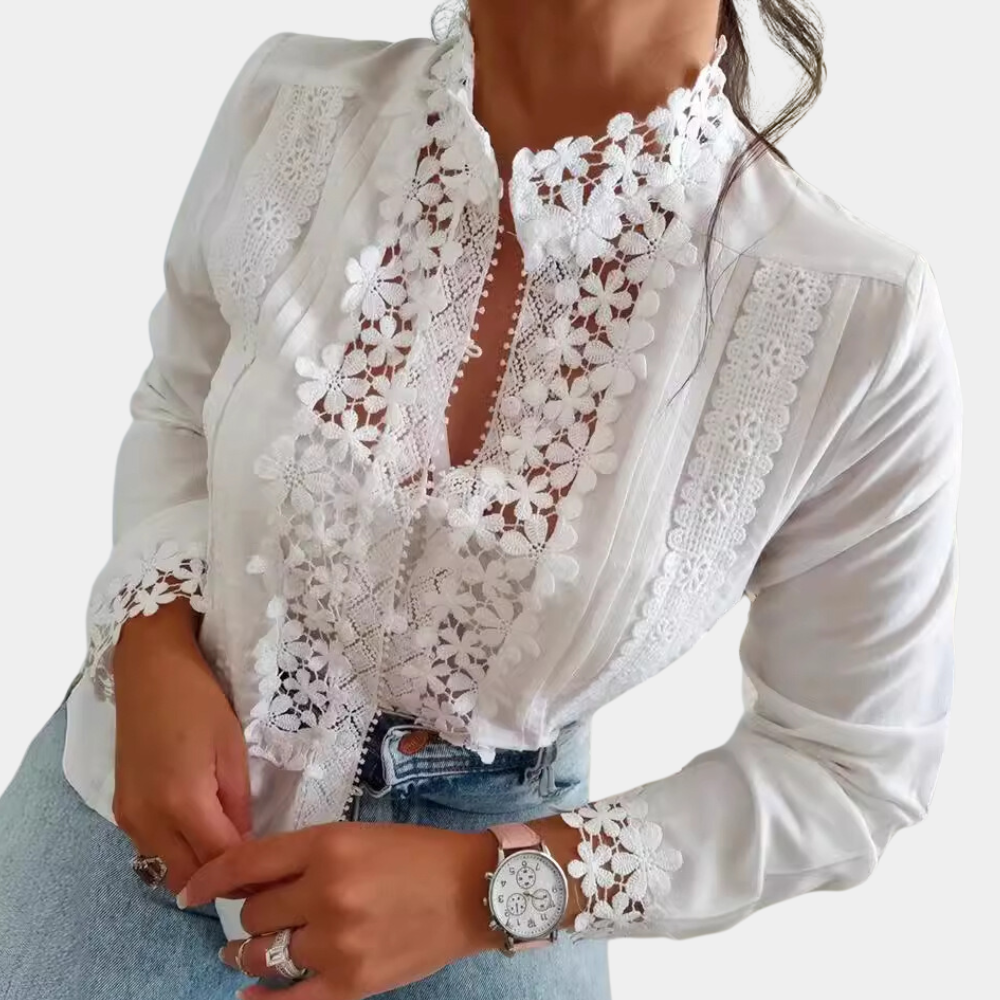 Marga - Elegante Zomerblouse met Romantisch Bloemenkant