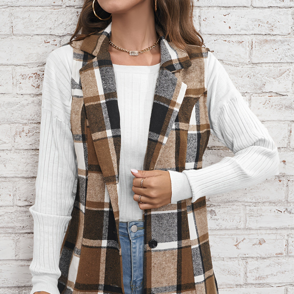 Klaudia - Trendy geruit damesvest voor een gezellige garderobe