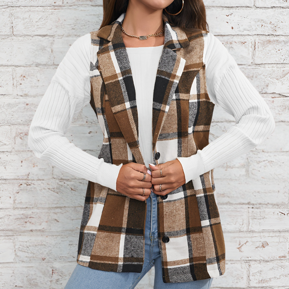 Klaudia - Trendy geruit damesvest voor een gezellige garderobe