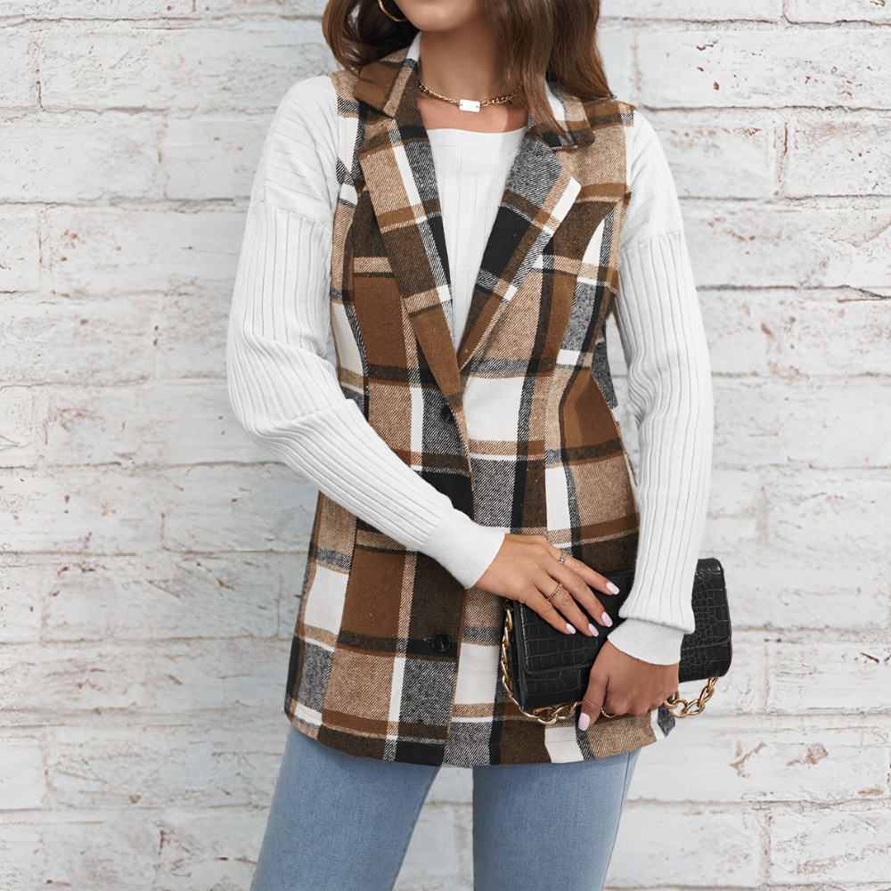 Klaudia - Trendy geruit damesvest voor een gezellige garderobe