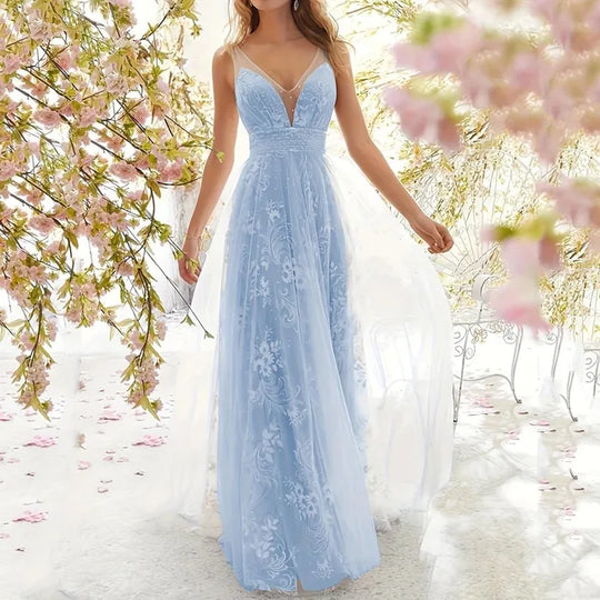Vrouwen Avondjurk Lange Elegante V-hals met Kantdetails - Lisa-1
