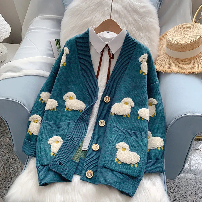 Nyla - Grof gebreid vest met schapenmotief