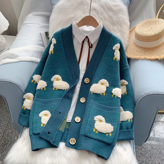 Nyla - Grof gebreid vest met schapenmotief