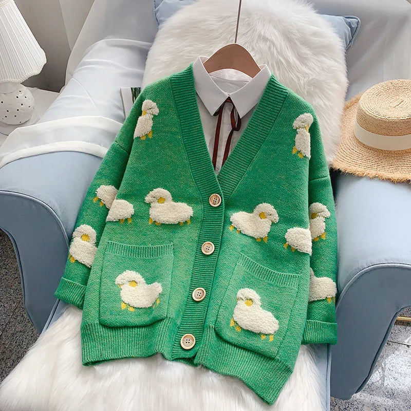 Nyla - Grof gebreid vest met schapenmotief
