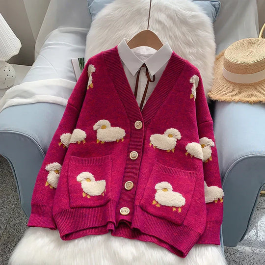 Nyla - Grof gebreid vest met schapenmotief