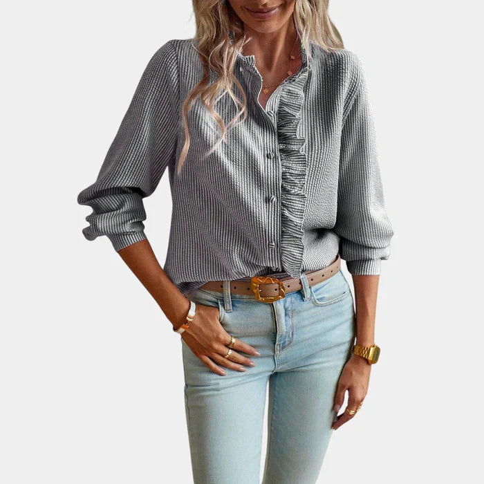 Variant image for Dames Blouse Witte Ruches en Streeppatroon - Edvige-6