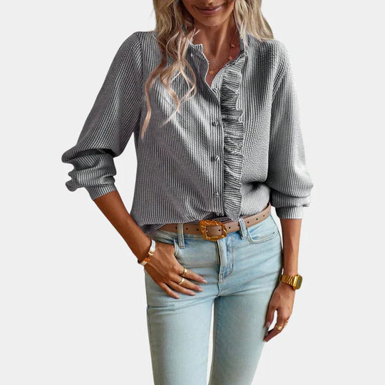 Variant image for Dames Blouse Witte Ruches en Streeppatroon - Edvige-6