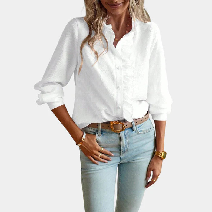 Variant image for Dames Blouse Witte Ruches en Streeppatroon - Edvige-3