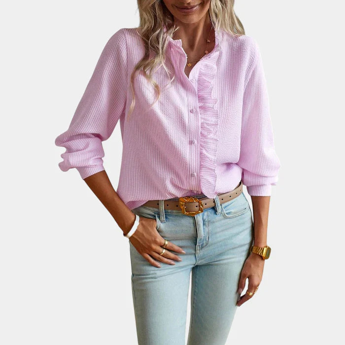Variant image for Dames Blouse Witte Ruches en Streeppatroon - Edvige-11