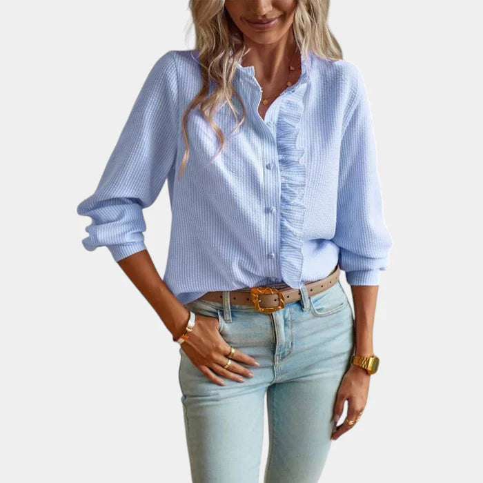 Variant image for Dames Blouse Witte Ruches en Streeppatroon - Edvige-16