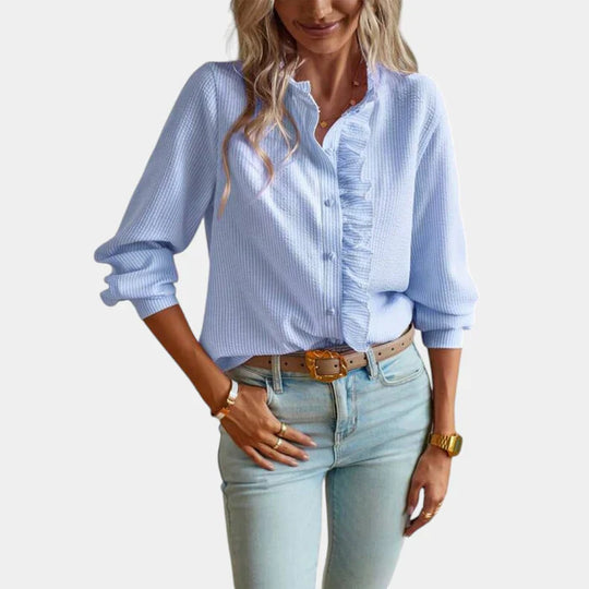 Variant image for Dames Blouse Witte Ruches en Streeppatroon - Edvige-16